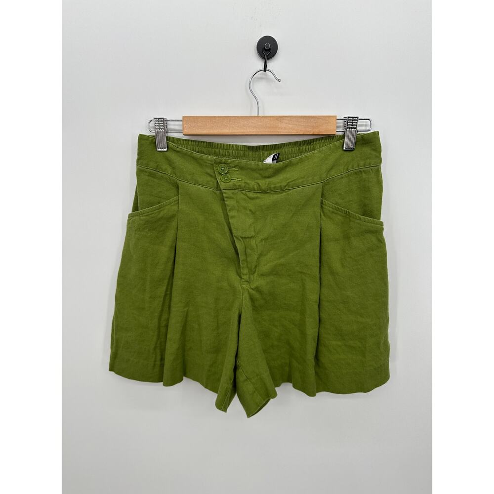 Cabi Linen Blend Green Pleated Shorts Womens Size 6 Summer Casual High Waisted